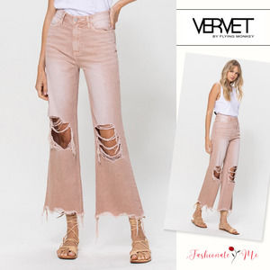 VERVET July Song 90's Vintage Distressed Detail Cropped Flare Jeans